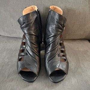 Spring Step Black Peep-Toe Ankle Boots